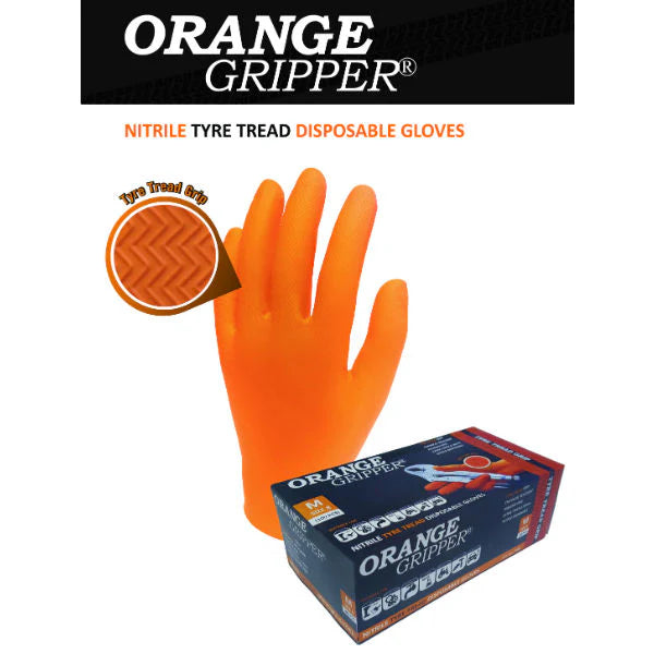 ORANGE Gripper Textured Nitrile Gloves 100's L/XL/XXL