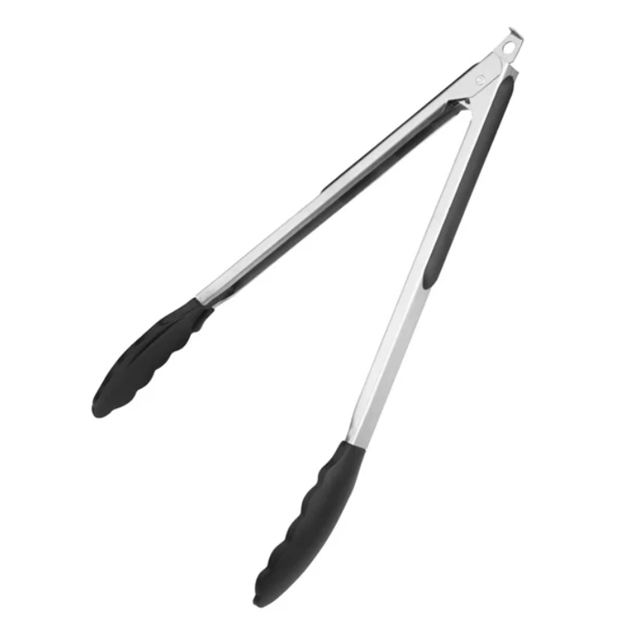 S/S Locking Tongs 12'' Black rubber on handle