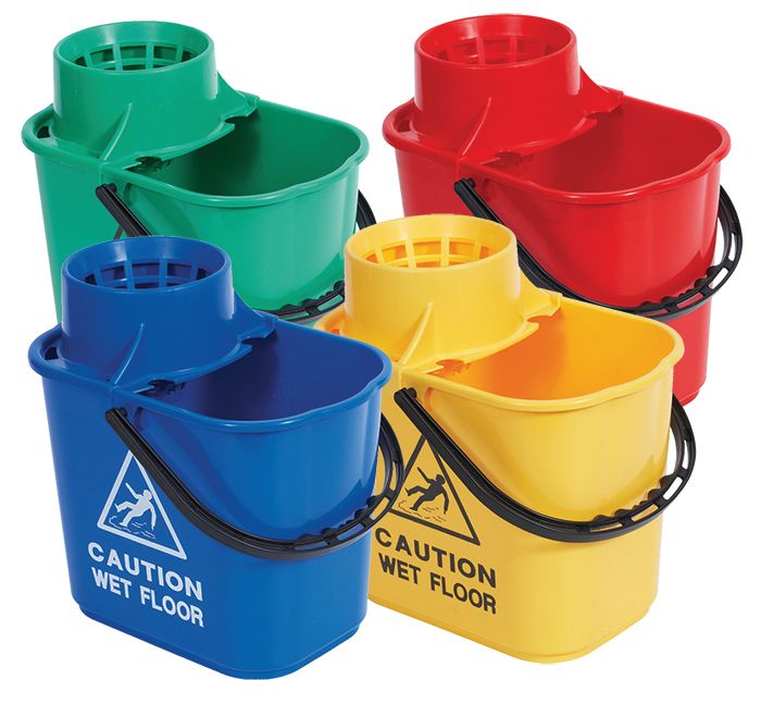 Heavy Duty Plastic Mop Bucket with Wringer Colour Coded