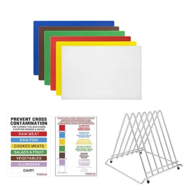 L/D Chopping Board Set 12x18x1/2'' 6's (Plastic Rack & Sign)
