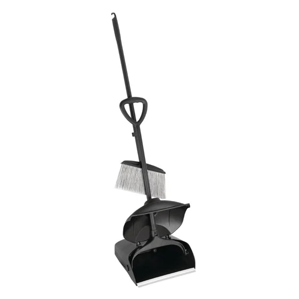 Heavy Duty Black Lobby Dust Pan Set with Lid