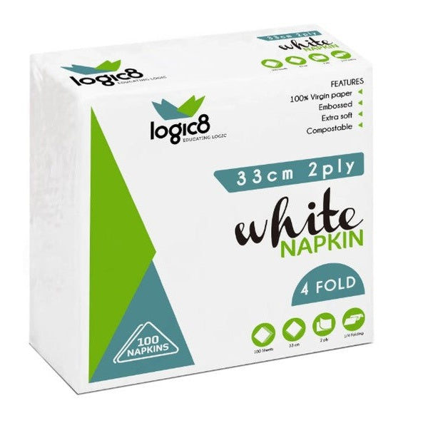 Napkins 33cm  2Ply White 2000's (20x100)