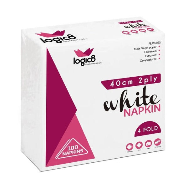 Napkins 40cm 2Ply White 2000's (16x125's)