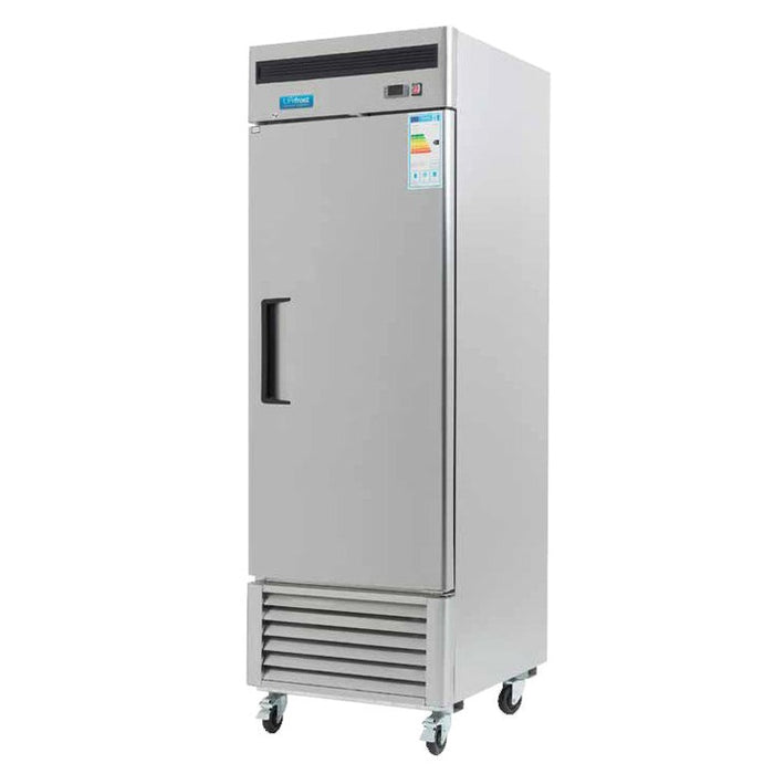 Unifrost R25BSV S/Steel Upright Fridge 600Ltr on castors