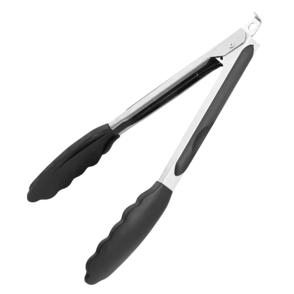 S/S Locking Tongs 9'' Black rubber on handle
